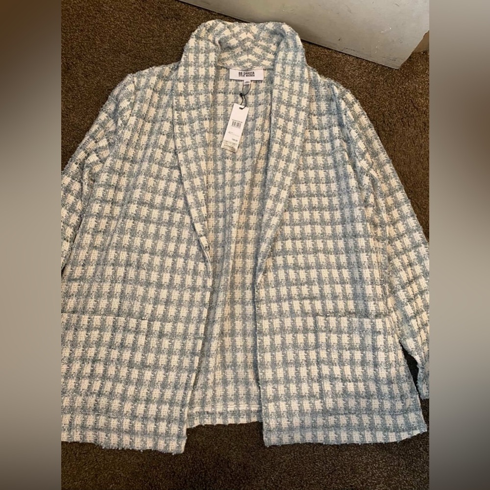BB Dakota by Steve Madden Blue and White Plaid Blazer